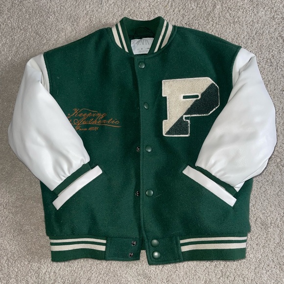 Zara Other - Zara Green and White Varsity Jacket for Kids